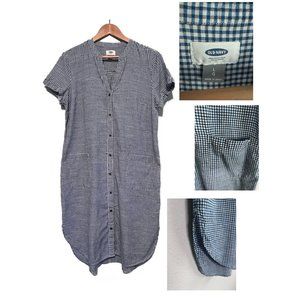 Old Navy Blue Gingham Shirt Dress with Pockets (L)